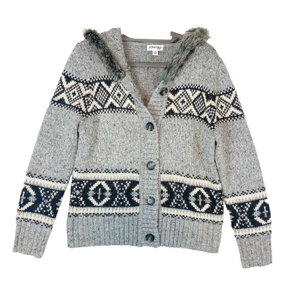 St. Johns Bay Fair Isle Cardigan Sweater Women's XL Gray Nordic Fisherman Knit - Picture 2 of 6